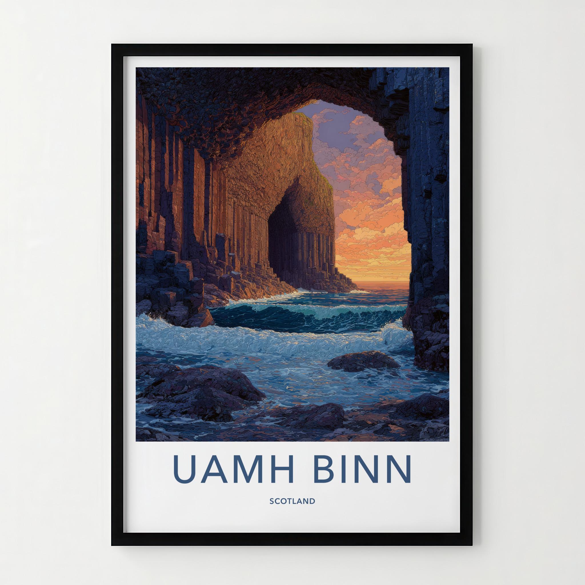Uamh Binn Poster - Scotland Travel Art - Basalt Cave Sunset Home Decor
