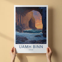 Uamh Binn Poster - Scotland Travel Art - Basalt Cave Sunset Home Decor