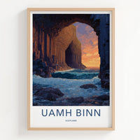 Uamh Binn Poster - Scotland Travel Art - Basalt Cave Sunset Home Decor