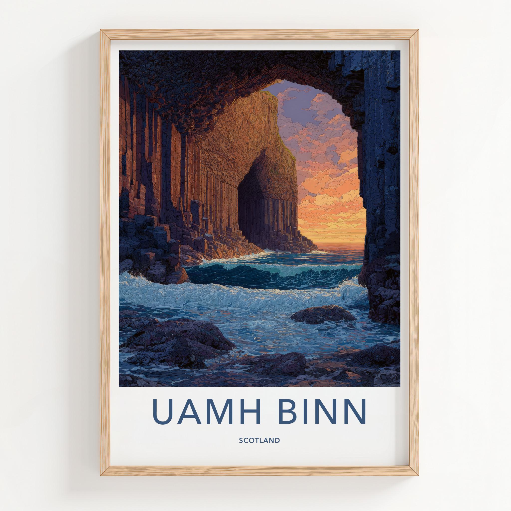 Uamh Binn Poster - Scotland Travel Art - Basalt Cave Sunset Home Decor