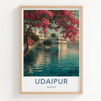 Udaipur Poster - India Art Print - Rajasthan Bougainvillea Lake Palace Gift