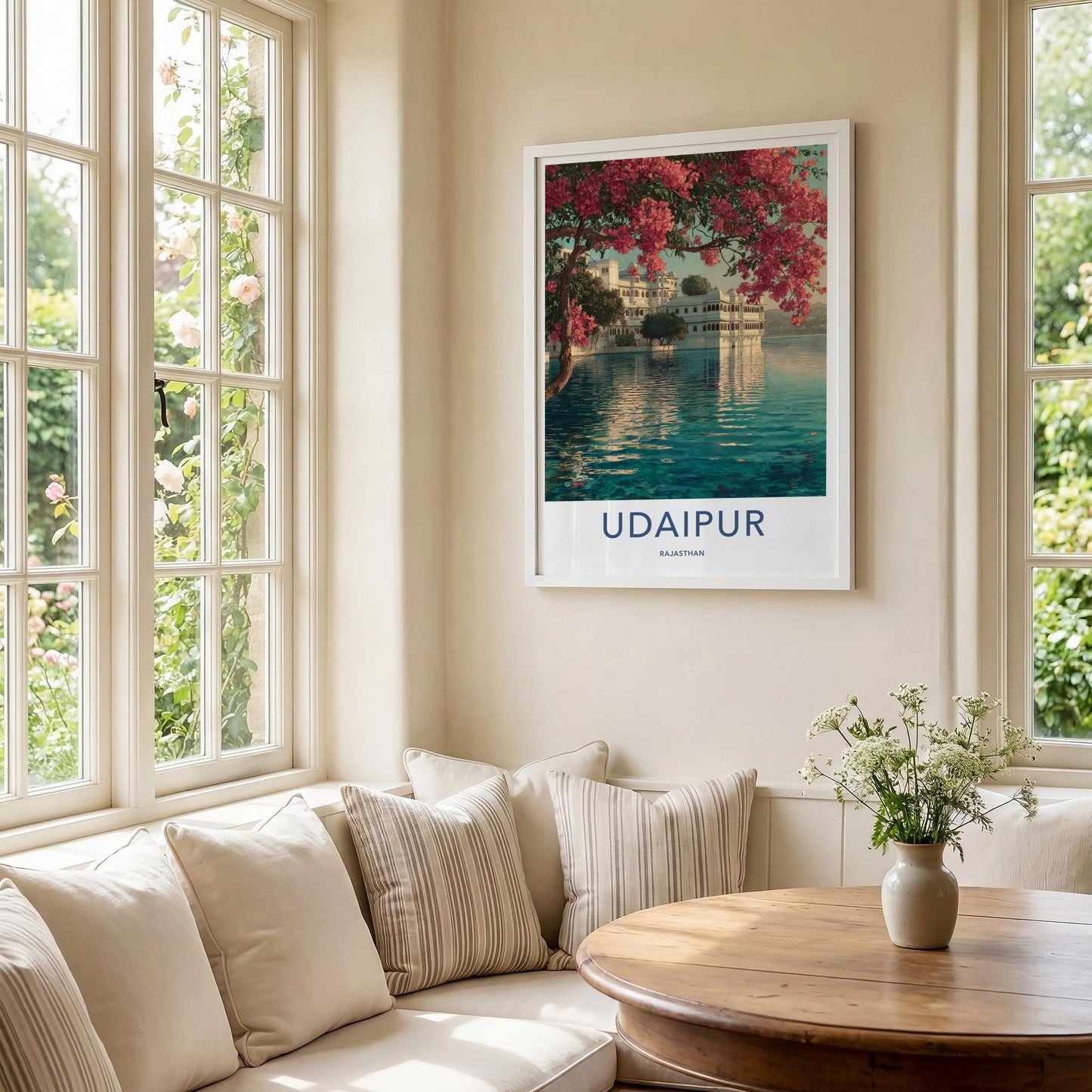 Udaipur Poster - India Art Print - Rajasthan Bougainvillea Lake Palace Gift