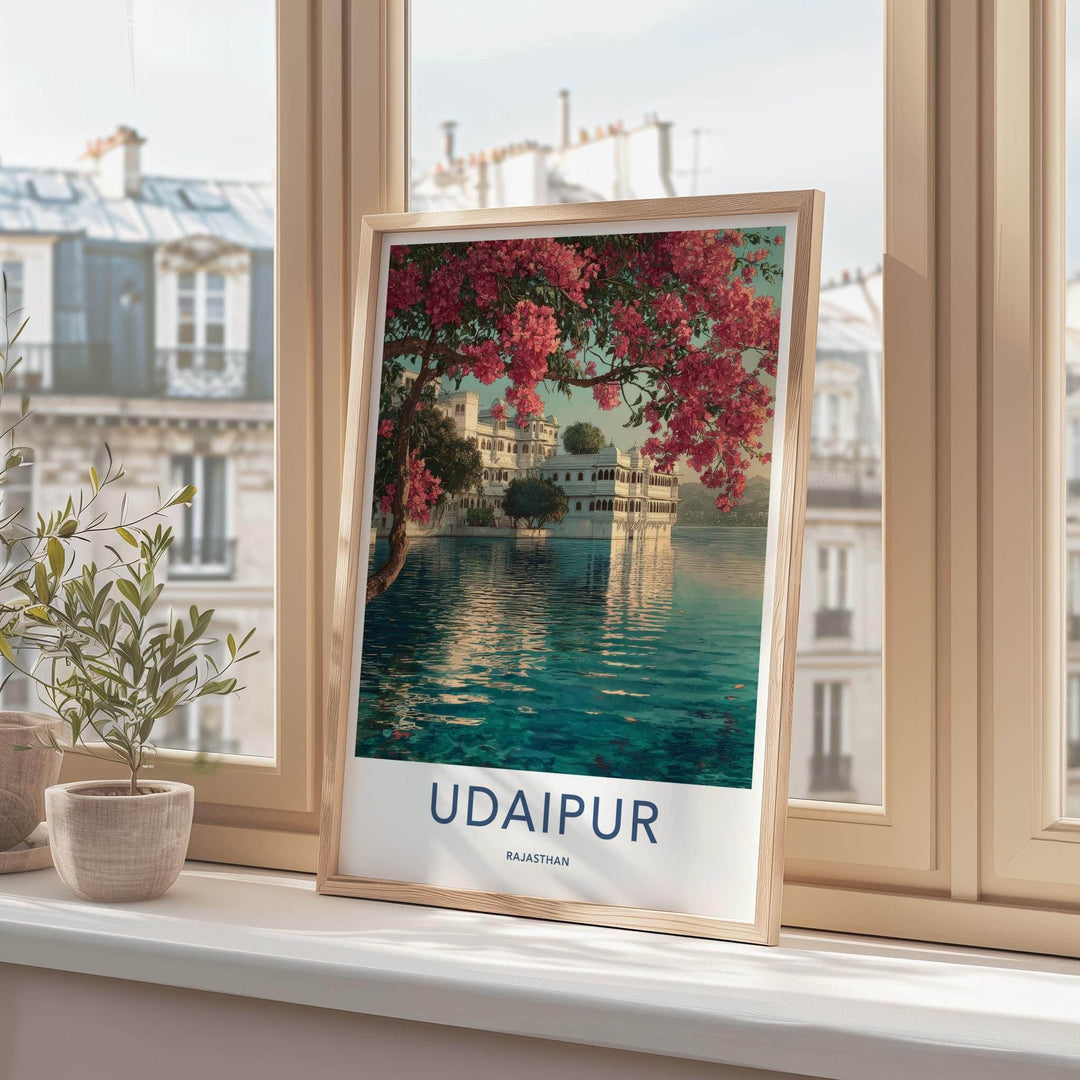Udaipur Poster - India Art Print - Rajasthan Bougainvillea Lake Palace Gift