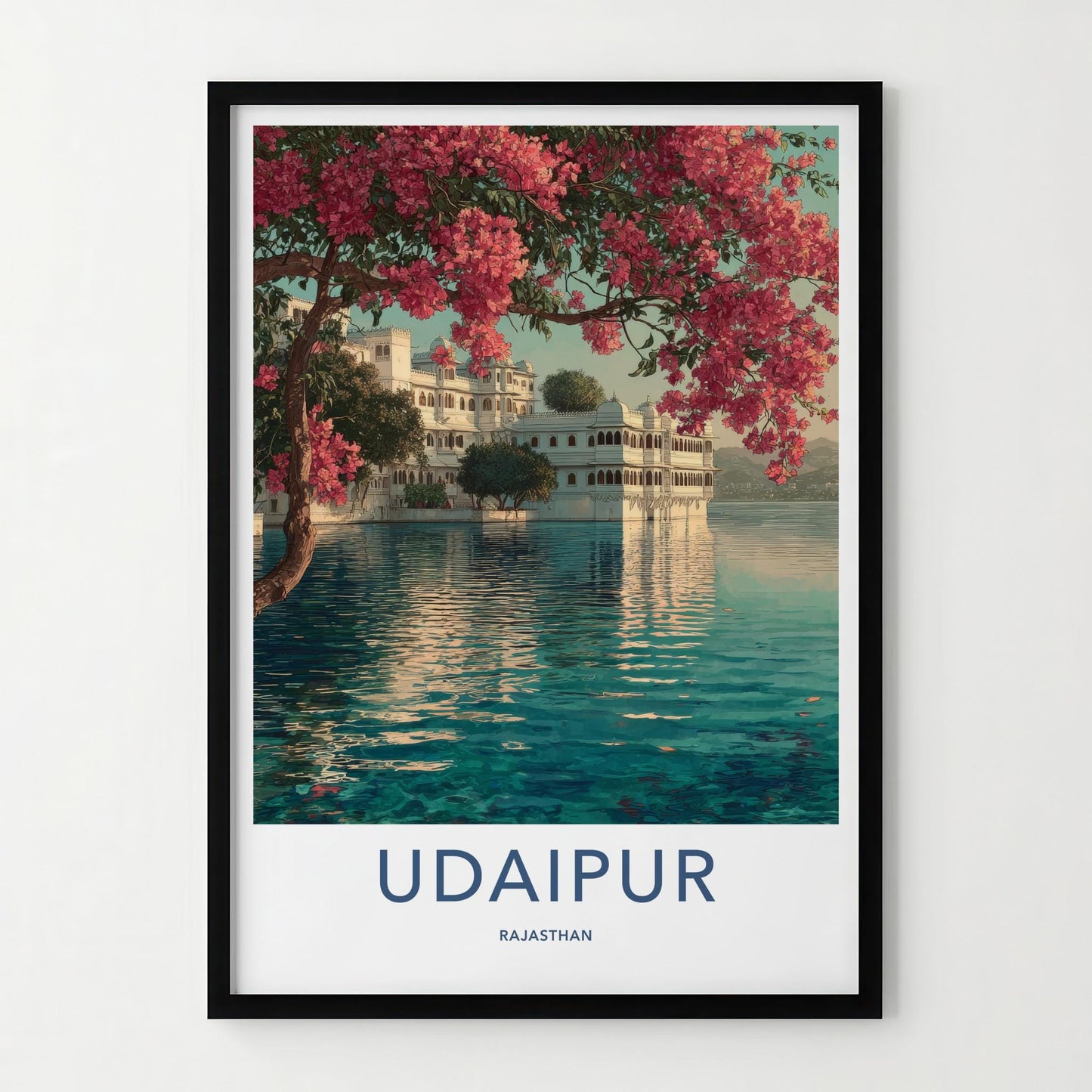 Udaipur Poster - India Art Print - Rajasthan Bougainvillea Lake Palace Gift