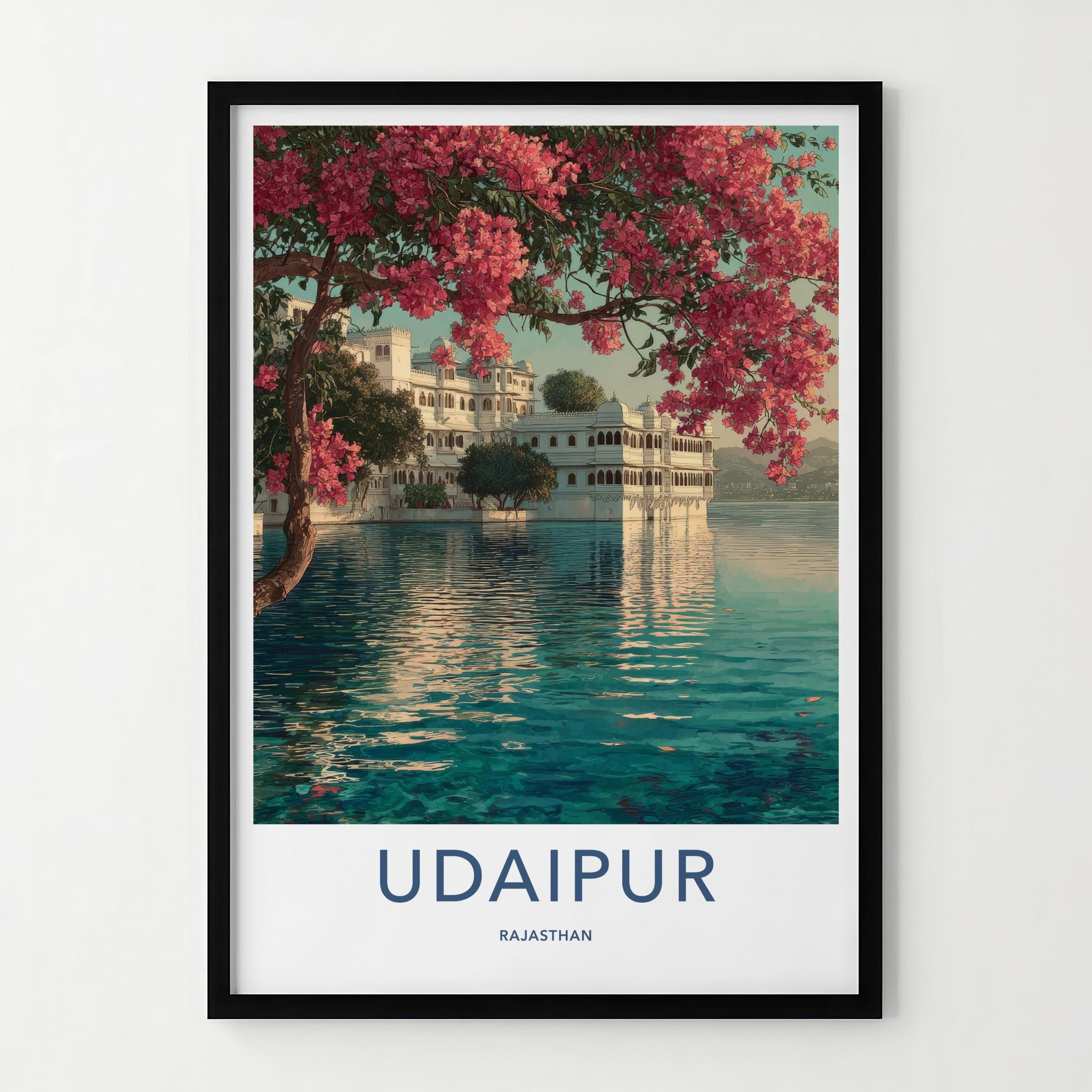 Udaipur Poster - India Art Print - Rajasthan Bougainvillea Lake Palace Gift