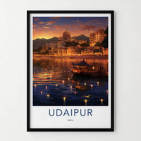 Udaipur Poster - India Framed Art - Rajasthan Lake Palace Sunset Gallery Art