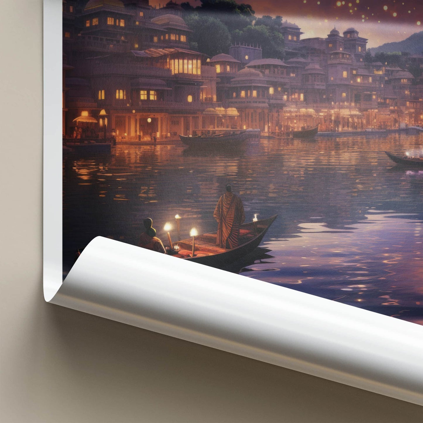 Udaipur Poster - India Travel Art - Rajasthan Floating Lanterns City Home Decor