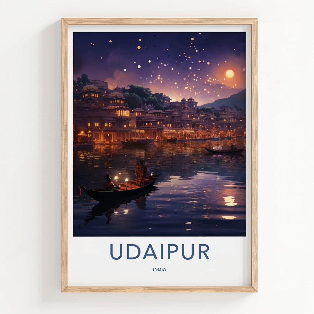 Udaipur Poster - India Travel Art - Rajasthan Floating Lanterns City Home Decor