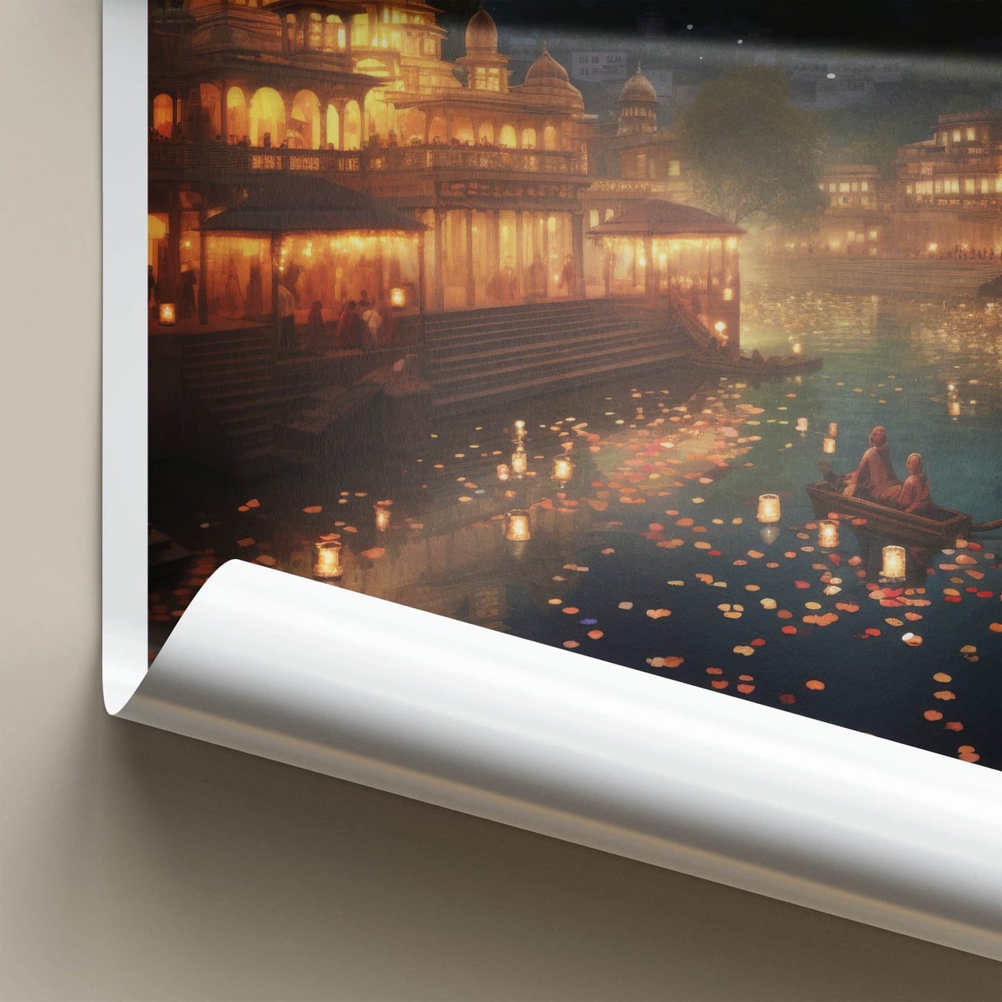 Udaipur Poster - India Travel Art - Rajasthan Floating Lanterns Lake Home Decor