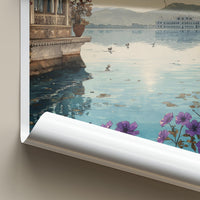 Udaipur Poster - India Travel Art - Rajasthan Lake Palace Flowers Home Decor
