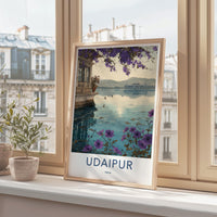 Udaipur Poster - India Travel Art - Rajasthan Lake Palace Flowers Home Decor
