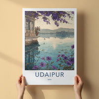 Udaipur Poster - India Travel Art - Rajasthan Lake Palace Flowers Home Decor