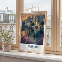 Udaipur Poster - India Travel Art - Rajasthan Lake Palace Sunset Home Decor