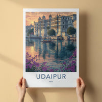 Udaipur Poster - India Travel Art - Rajasthan Lake Palace Sunset Home Decor