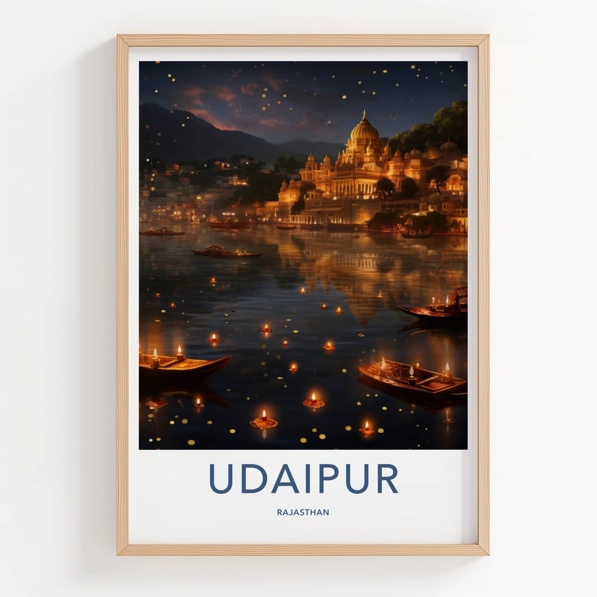 Udaipur Poster - India Wall Art - Rajasthan Floating Lamps Palace Home Decor