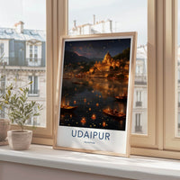 Udaipur Poster - India Wall Art - Rajasthan Floating Lamps Palace Home Decor