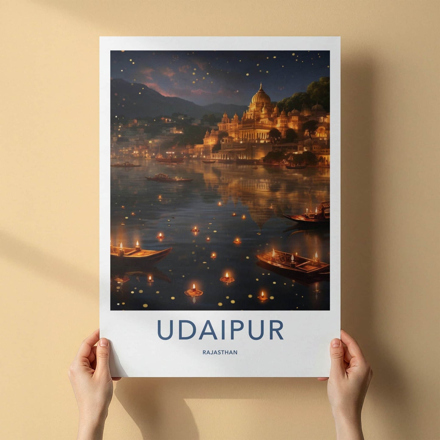 Udaipur Poster - India Wall Art - Rajasthan Floating Lamps Palace Home Decor