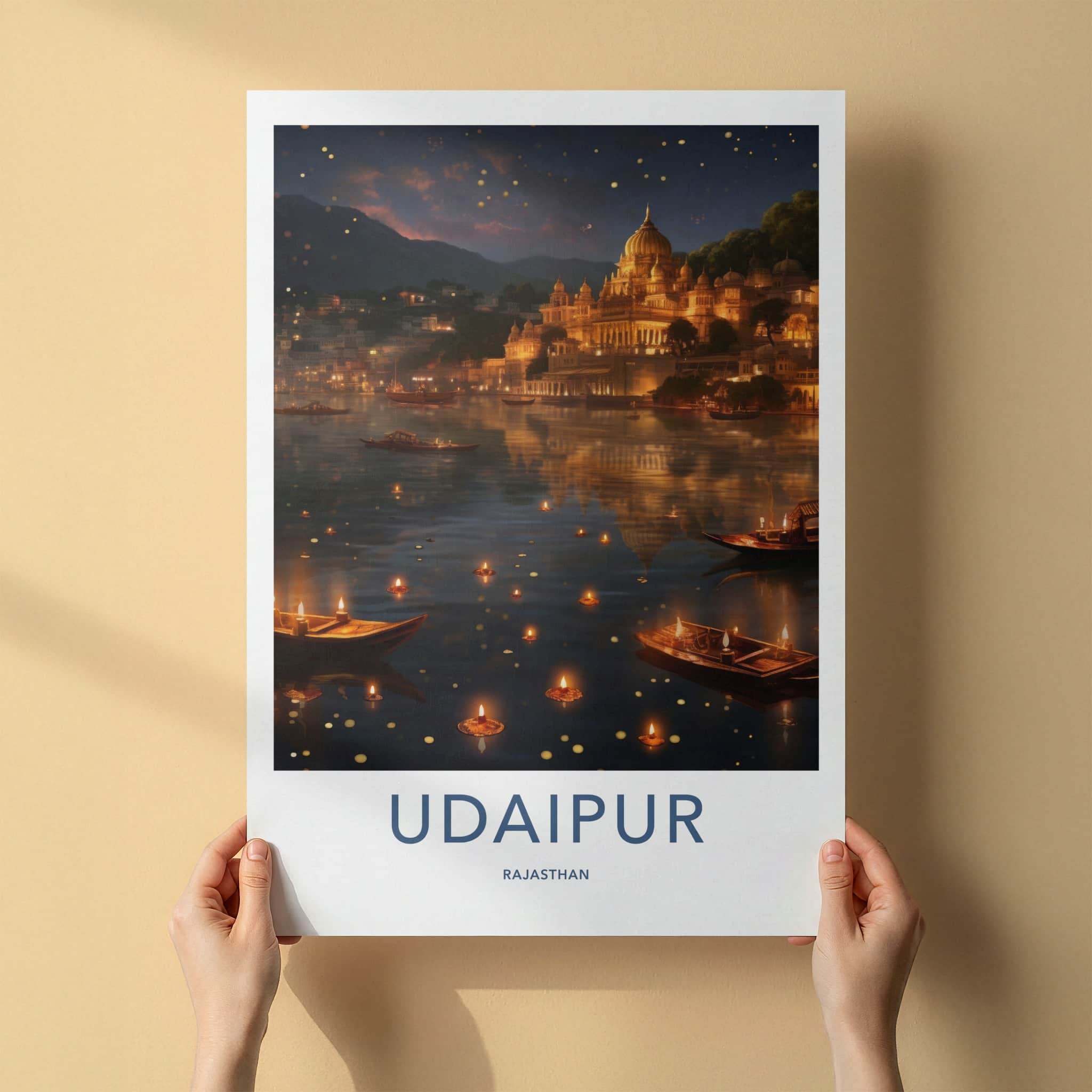 Udaipur Poster - India Wall Art - Rajasthan Floating Lamps Palace Home Decor