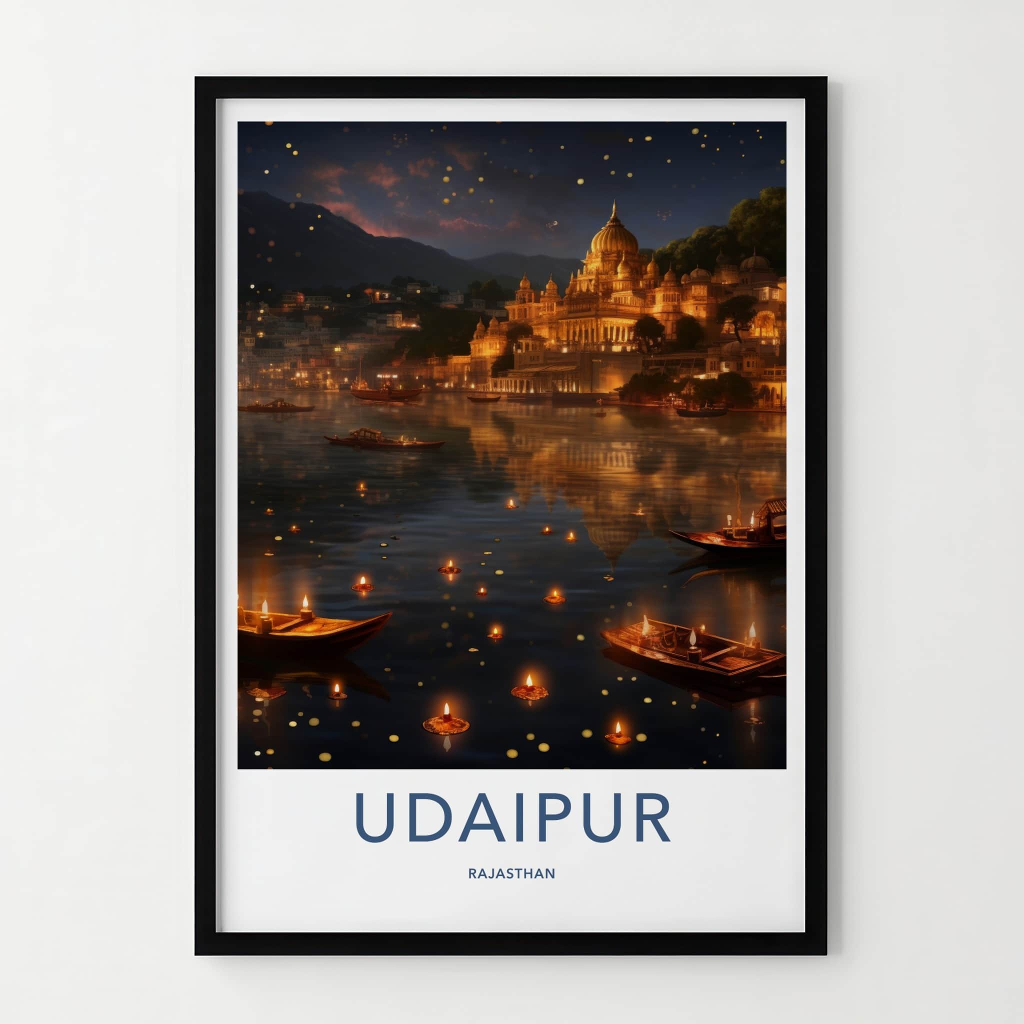 Udaipur Poster - India Wall Art - Rajasthan Floating Lamps Palace Home Decor