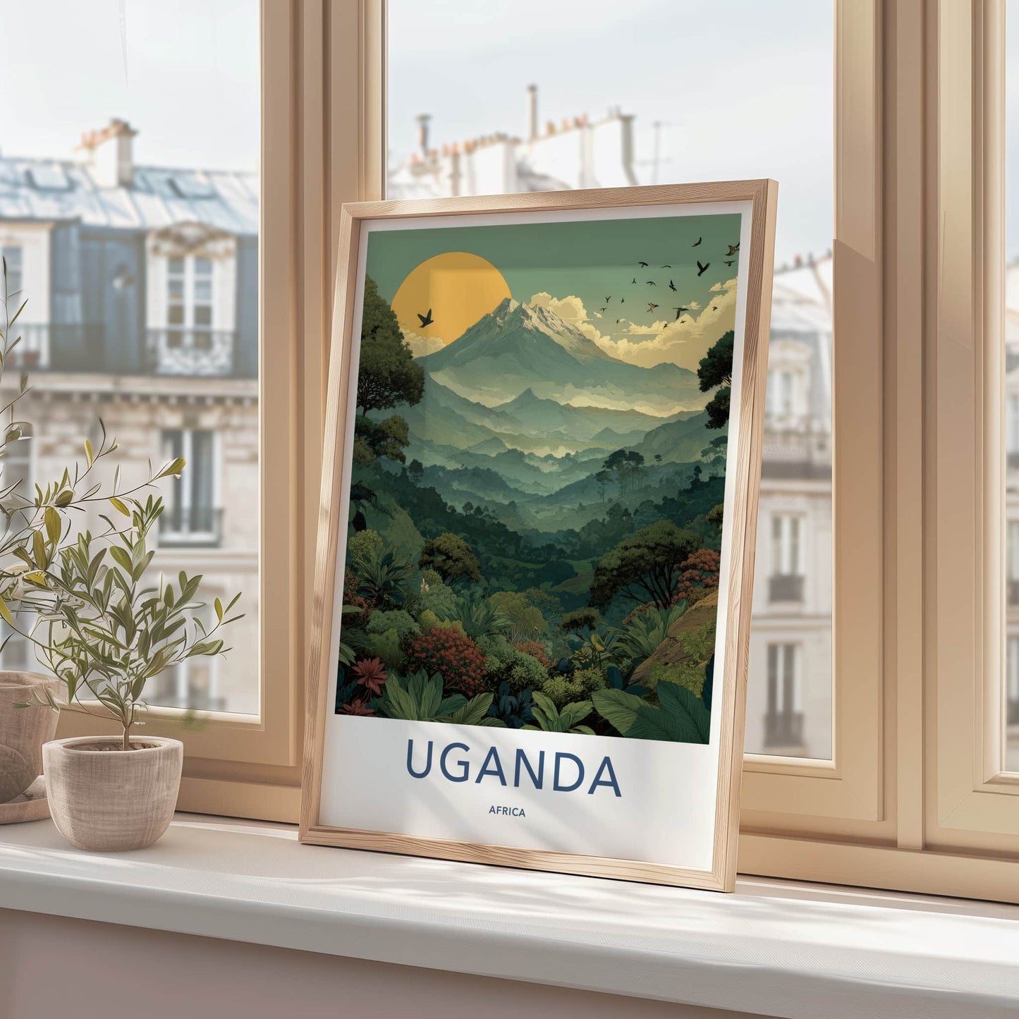 Uganda Poster - Africa Travel Art - Lush Jungle Mountain Wall Decor