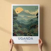 Uganda Poster - Africa Travel Art - Lush Jungle Mountain Wall Decor