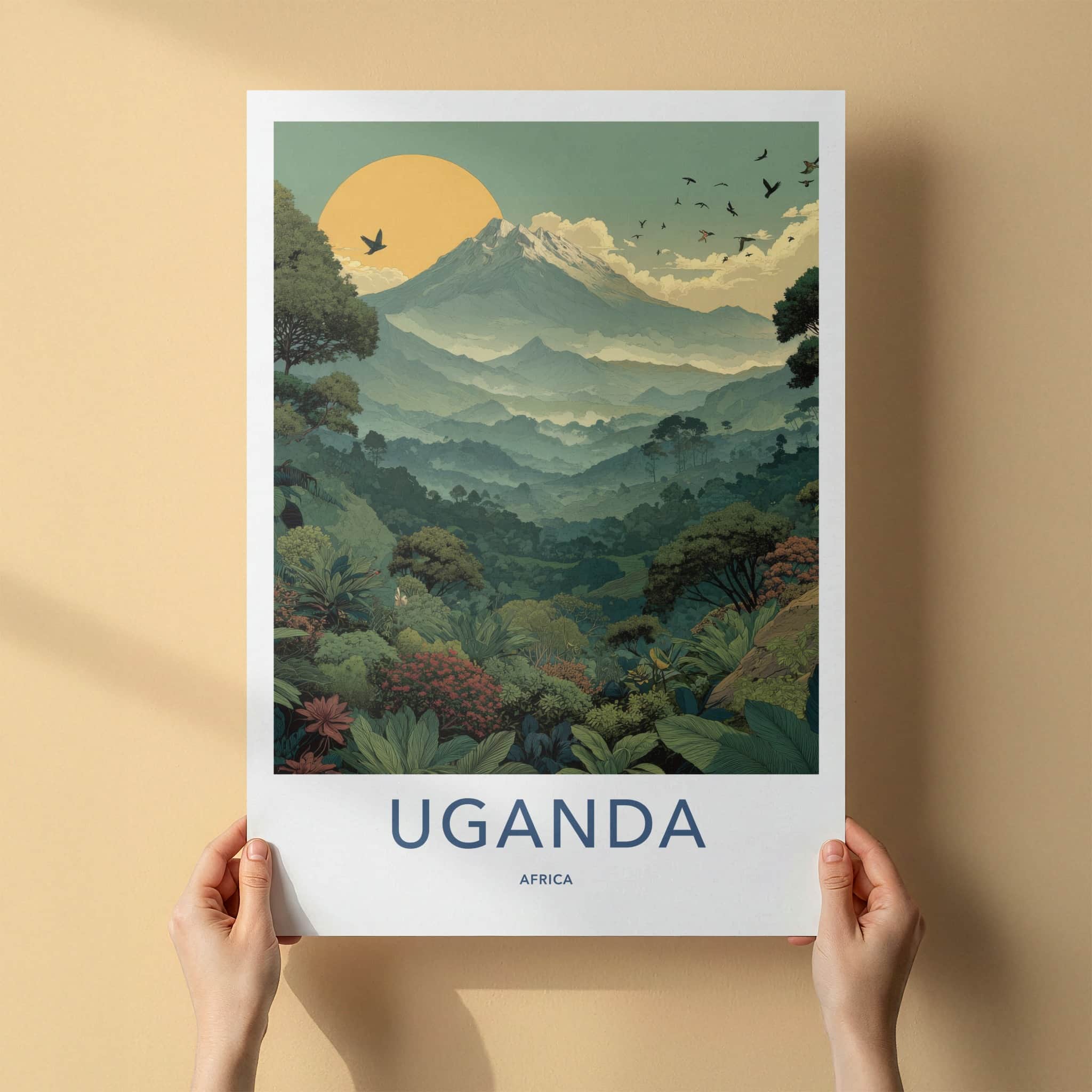 Uganda Poster - Africa Travel Art - Lush Jungle Mountain Wall Decor