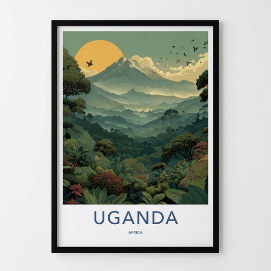 Uganda Poster - Africa Travel Art - Lush Jungle Mountain Wall Decor