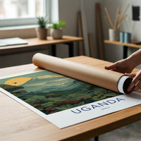 Uganda Poster - Africa Travel Art - Lush Jungle Mountain Wall Decor