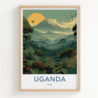 Uganda Poster - Africa Travel Art - Lush Jungle Mountain Wall Decor