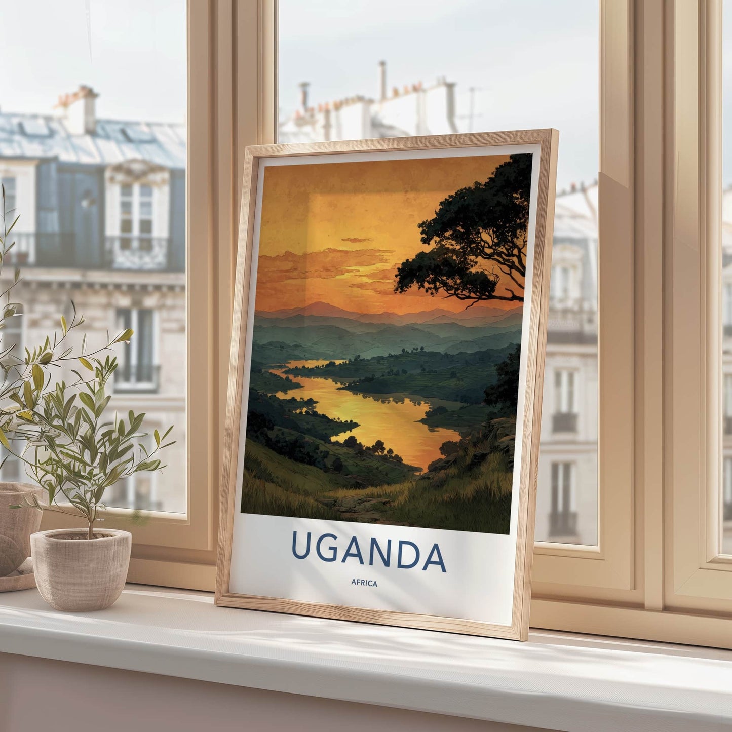 Uganda Poster - Africa Travel Art - Reflective Golden Water Home Decor