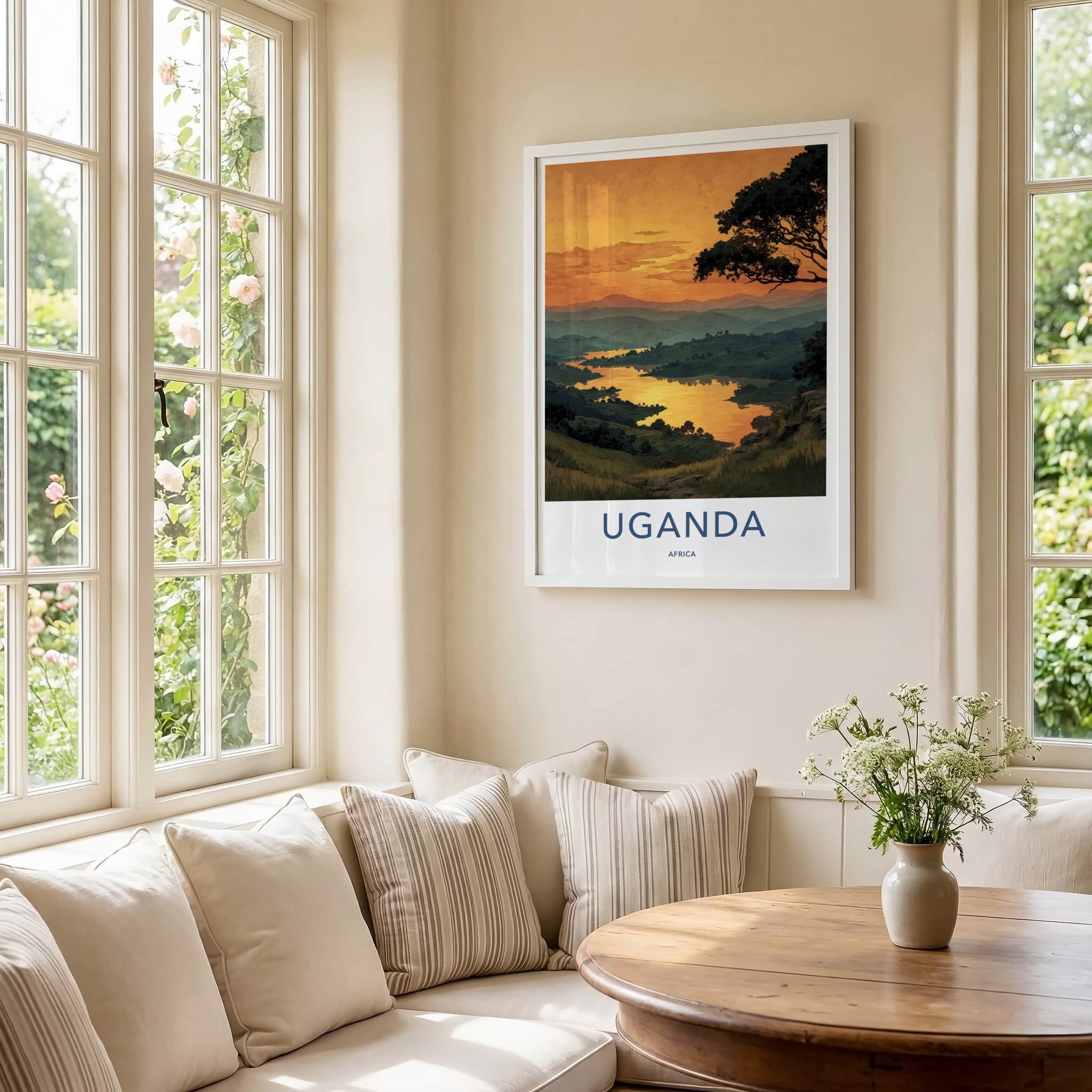 Uganda Poster - Africa Travel Art - Reflective Golden Water Home Decor