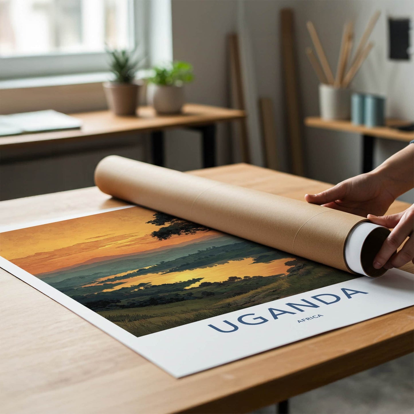 Uganda Poster - Africa Travel Art - Reflective Golden Water Home Decor