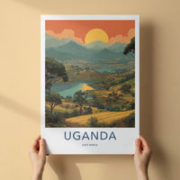 Uganda Poster - Africa Travel Art - Terraced Lake Landscape Home Decor
