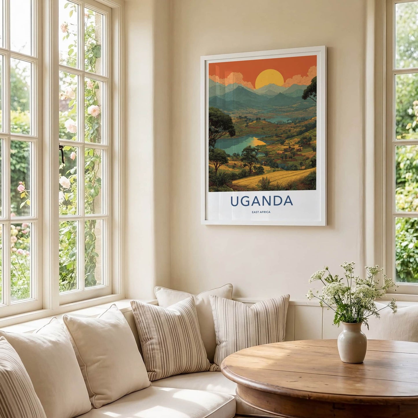 Uganda Poster - Africa Travel Art - Terraced Lake Landscape Home Decor