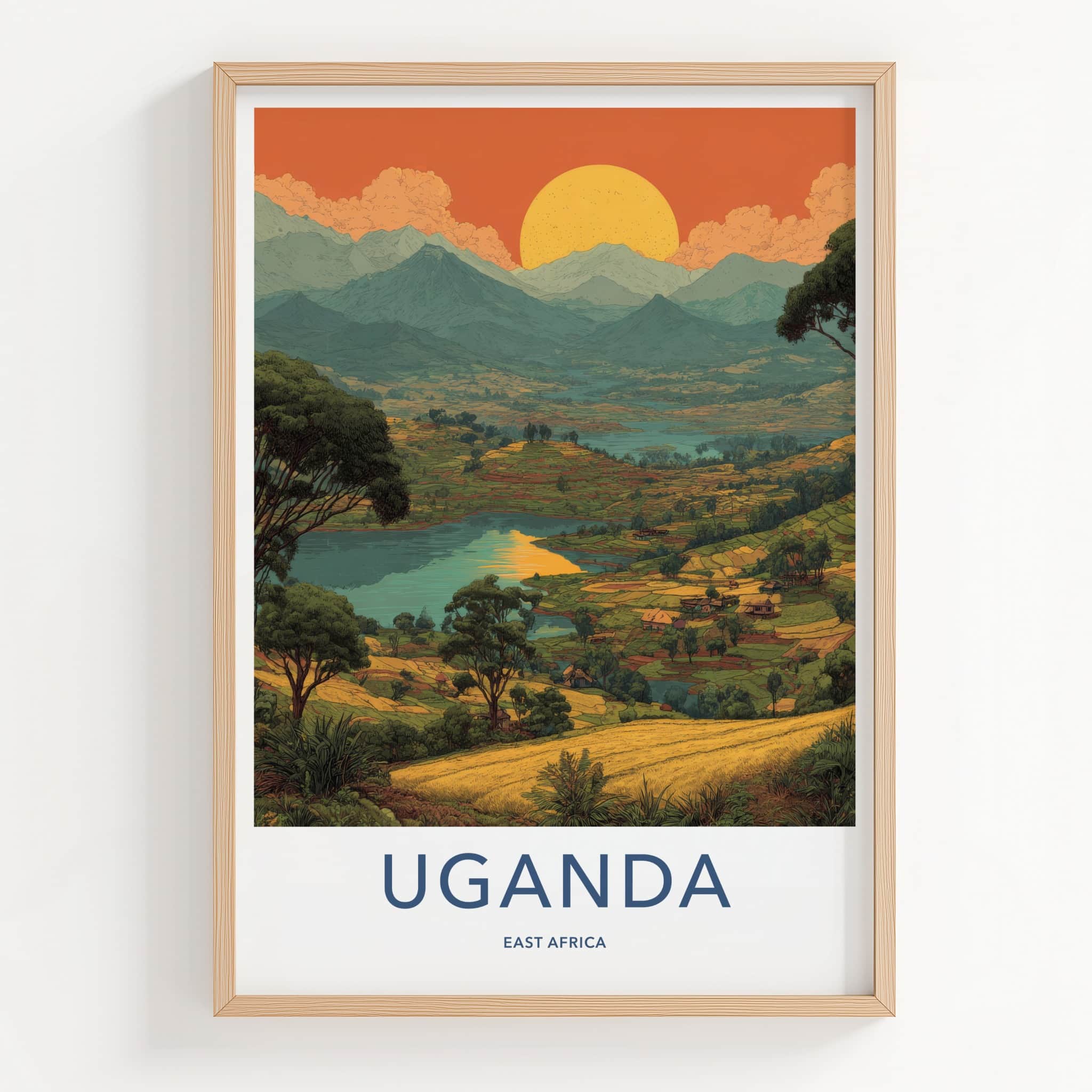 Uganda Poster - Africa Travel Art - Terraced Lake Landscape Home Decor