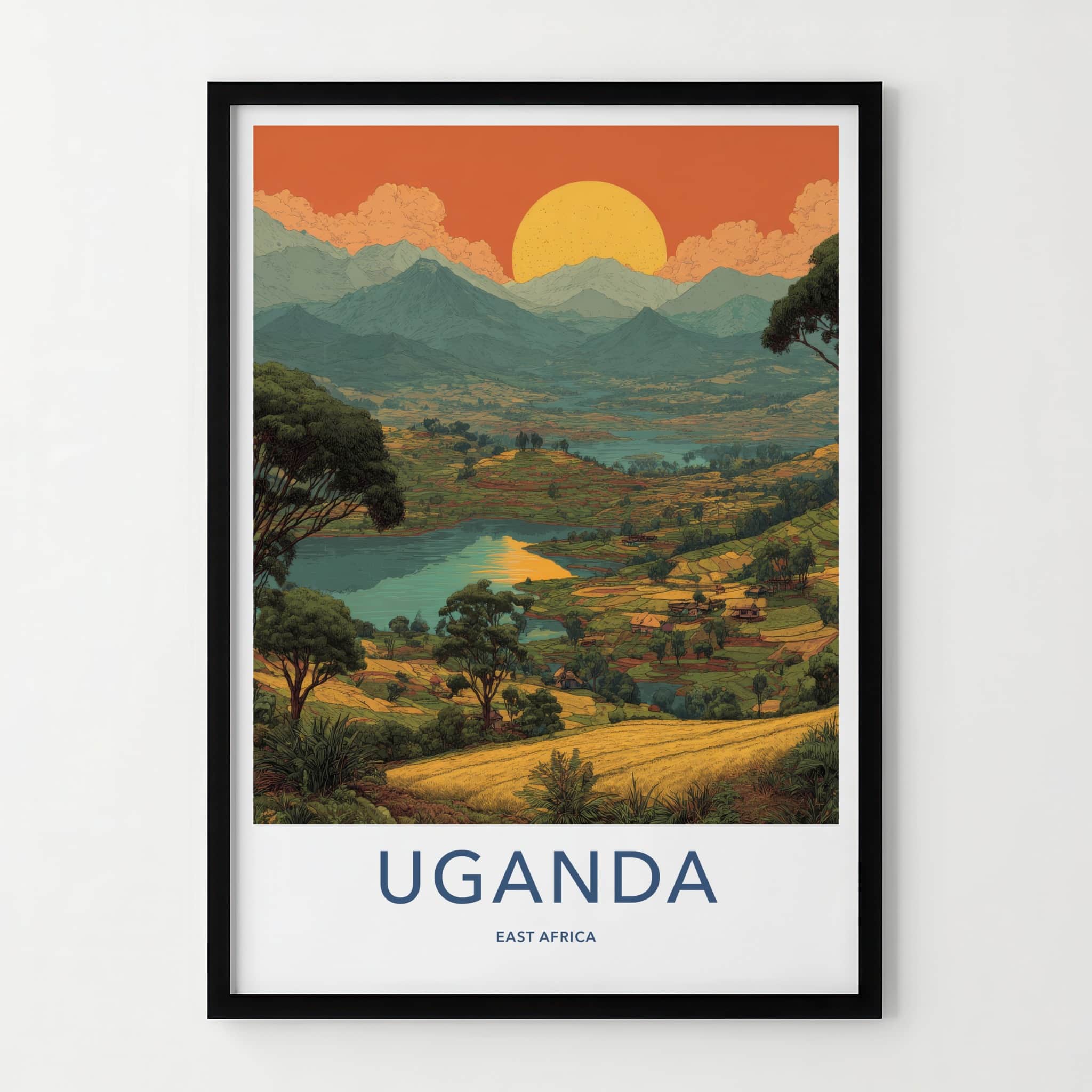 Uganda Poster - Africa Travel Art - Terraced Lake Landscape Home Decor