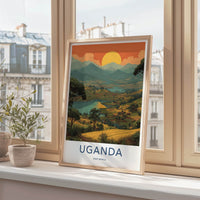 Uganda Poster - Africa Travel Art - Terraced Lake Landscape Home Decor