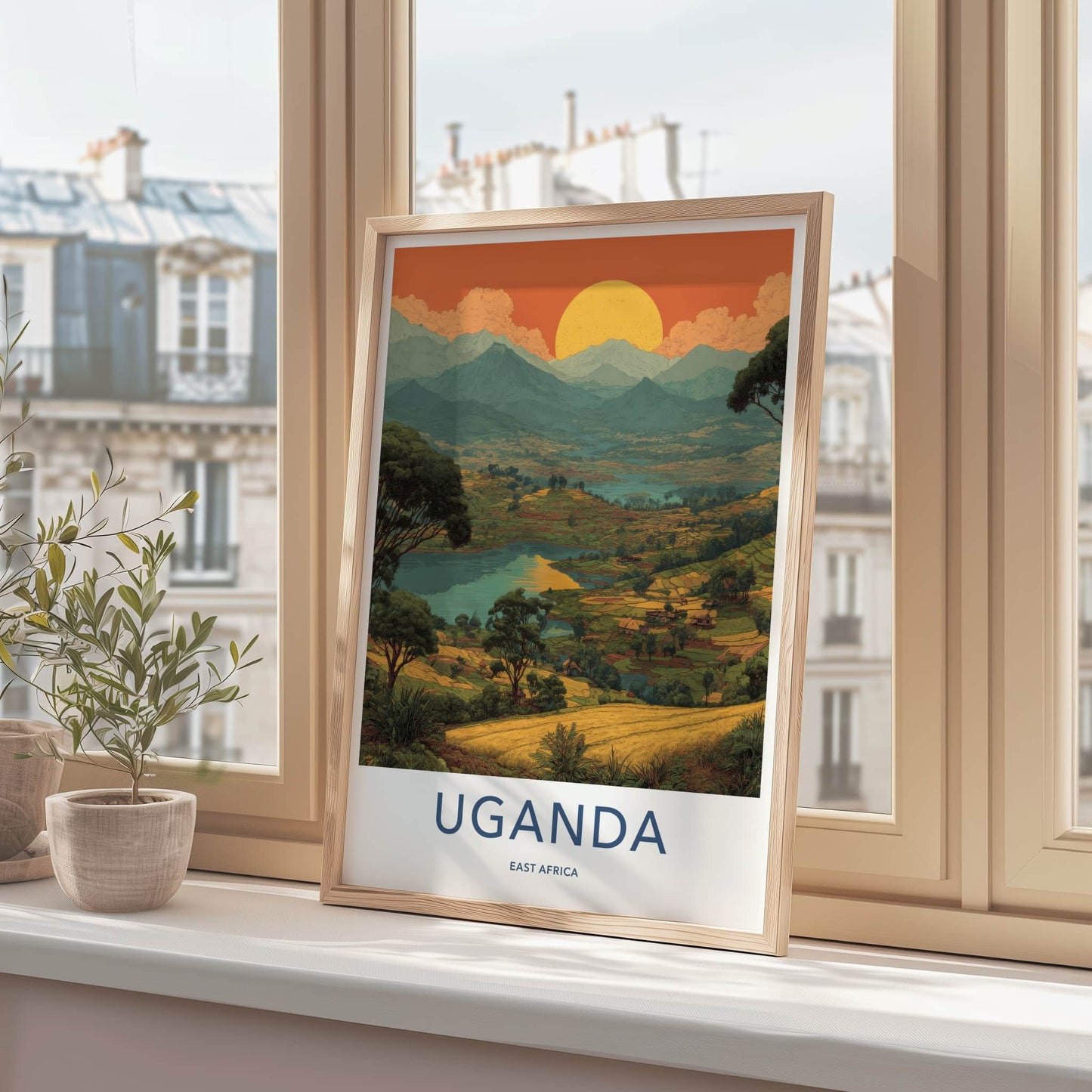 Uganda Poster - Africa Travel Art - Terraced Lake Landscape Home Decor