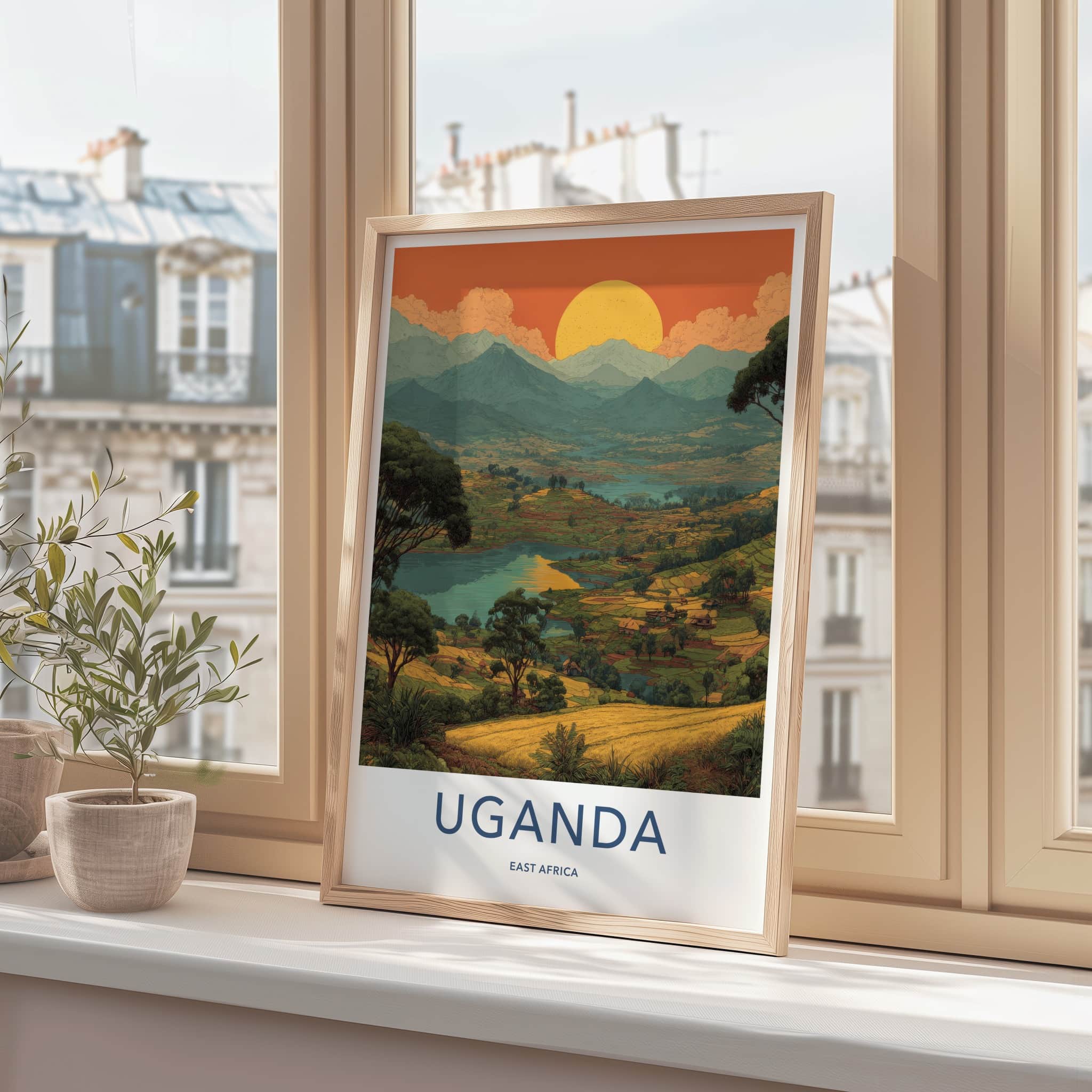 Uganda Poster - Africa Travel Art - Terraced Lake Landscape Home Decor