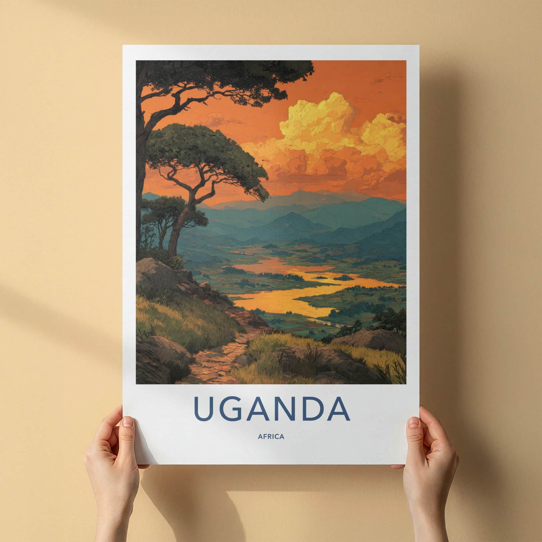 Uganda Poster - Africa Wall Art - Path Overlook Sunset Home Decor