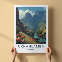 Ukhahlamba Poster - South Africa Travel Art - Dramatic Peaks River Wall Decor
