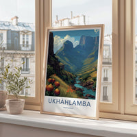 Ukhahlamba Poster - South Africa Travel Art - Dramatic Peaks River Wall Decor