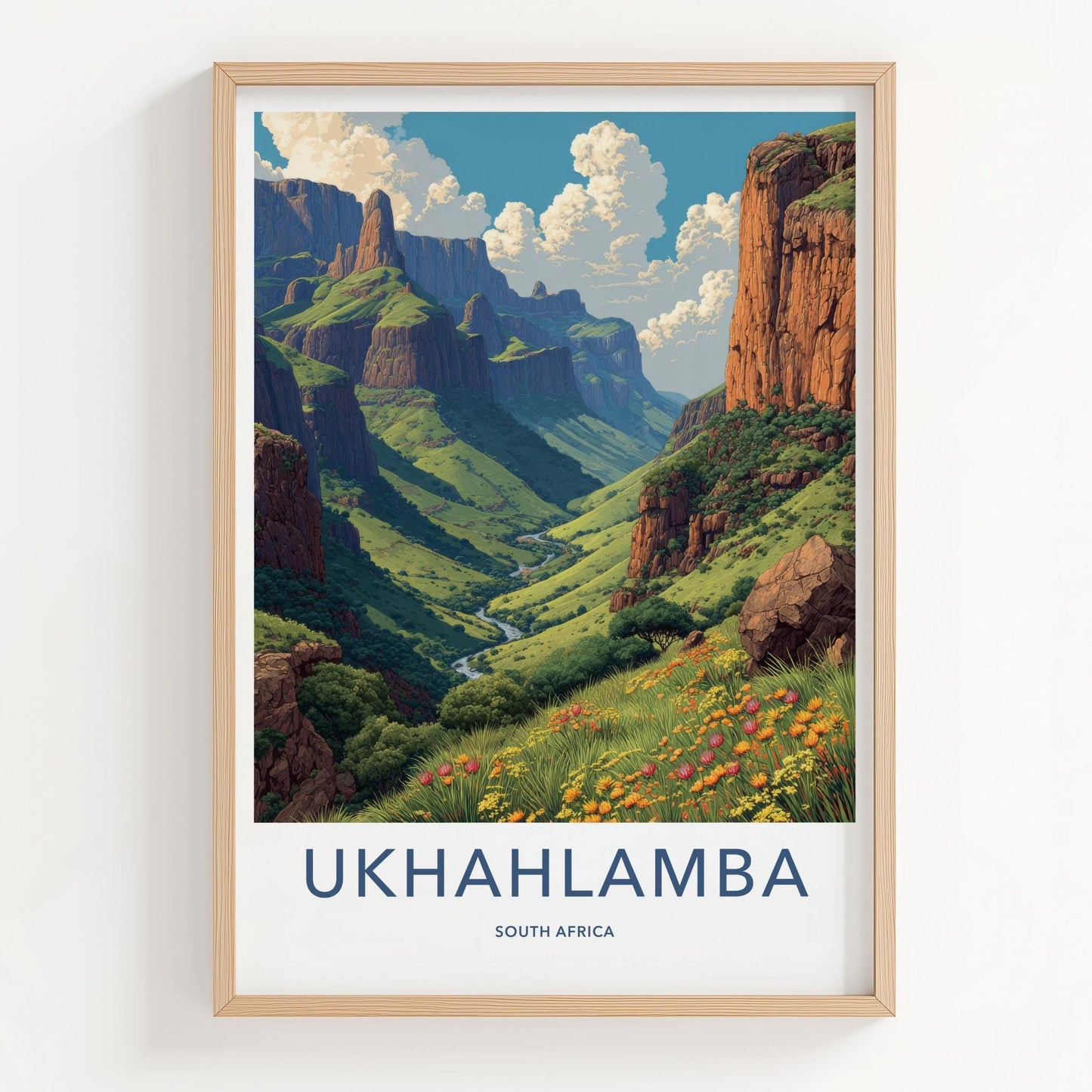 Ukhahlamba Poster - South Africa Travel Art - Lush Mountain Valley Home Decor