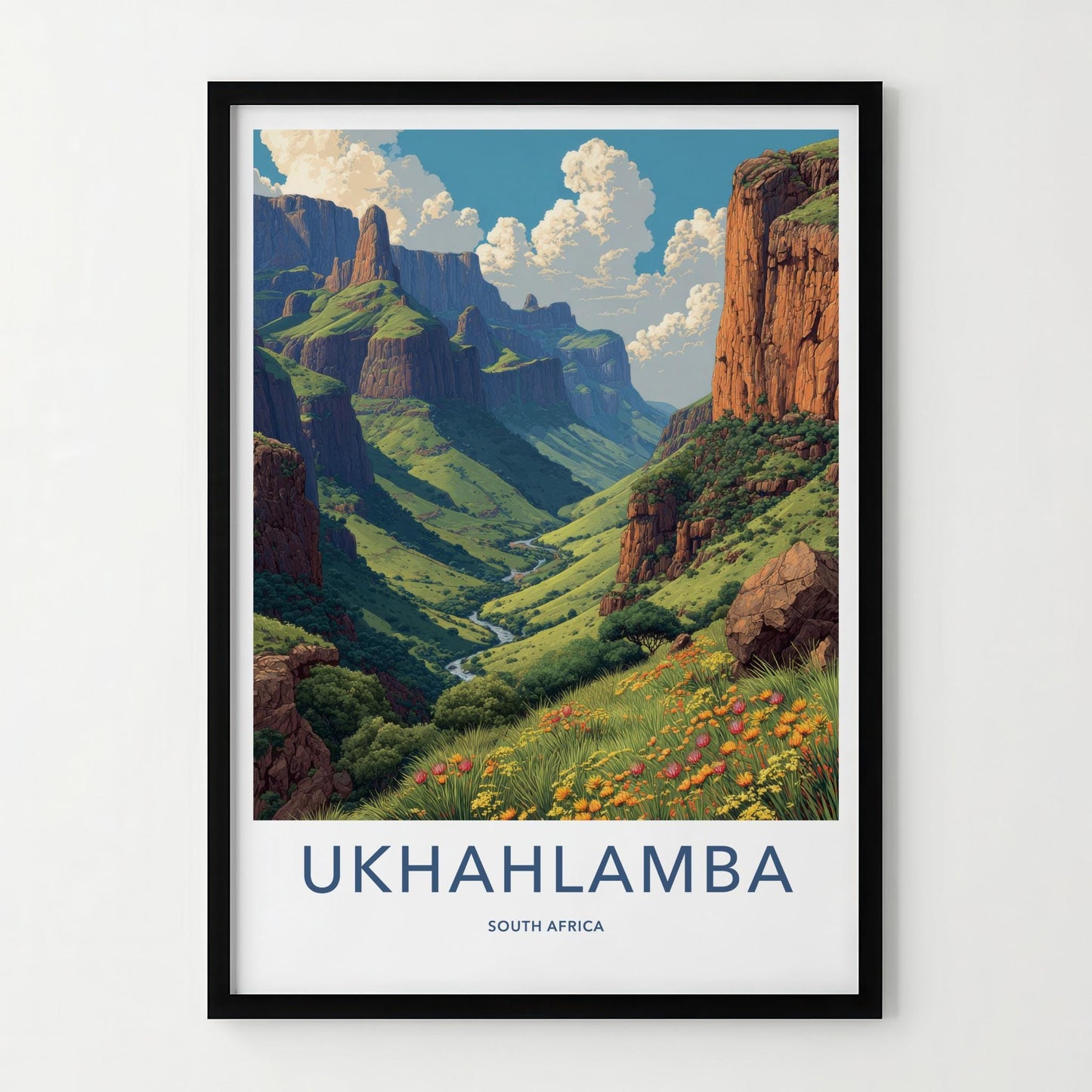 Ukhahlamba Poster - South Africa Travel Art - Lush Mountain Valley Home Decor