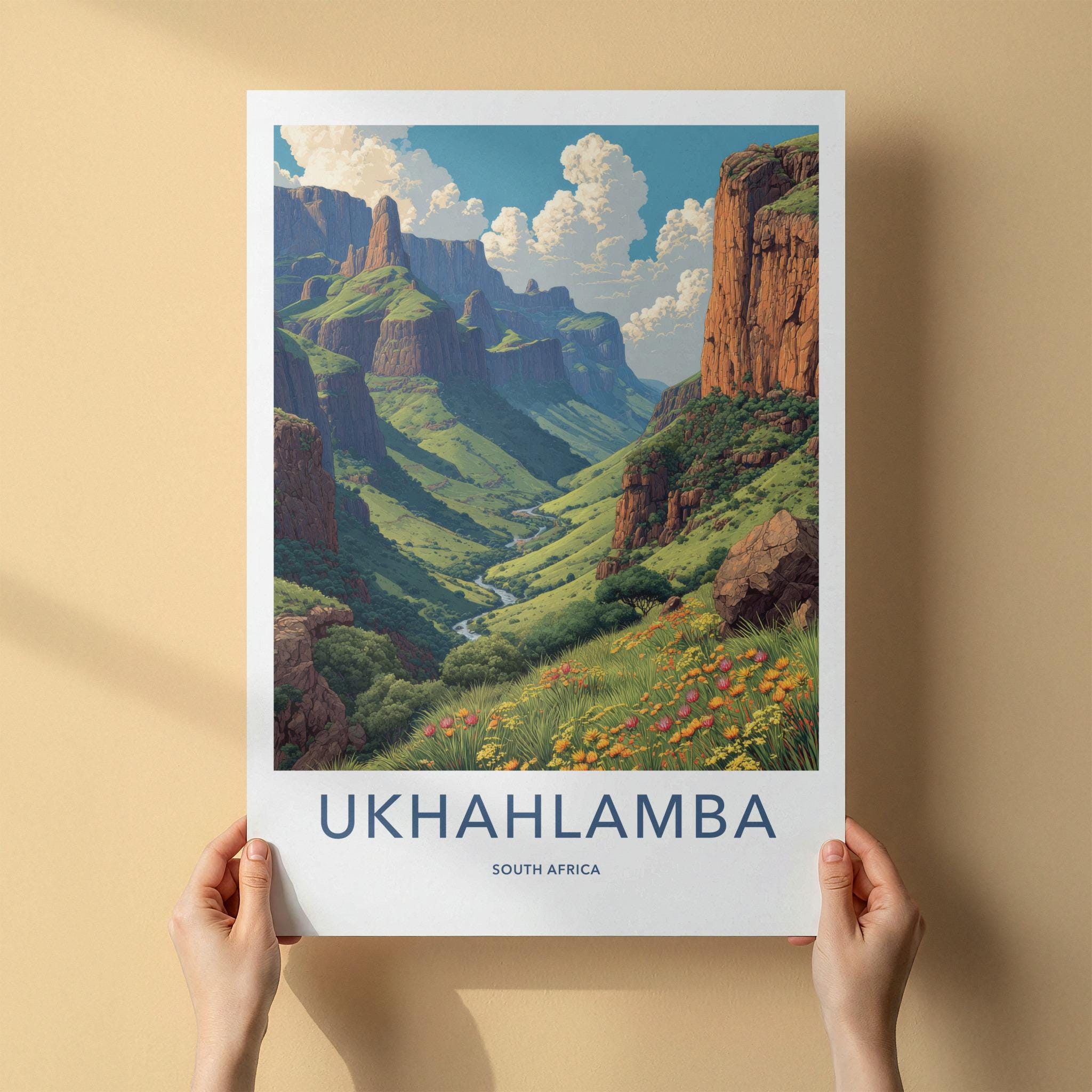 Ukhahlamba Poster - South Africa Travel Art - Lush Mountain Valley Home Decor