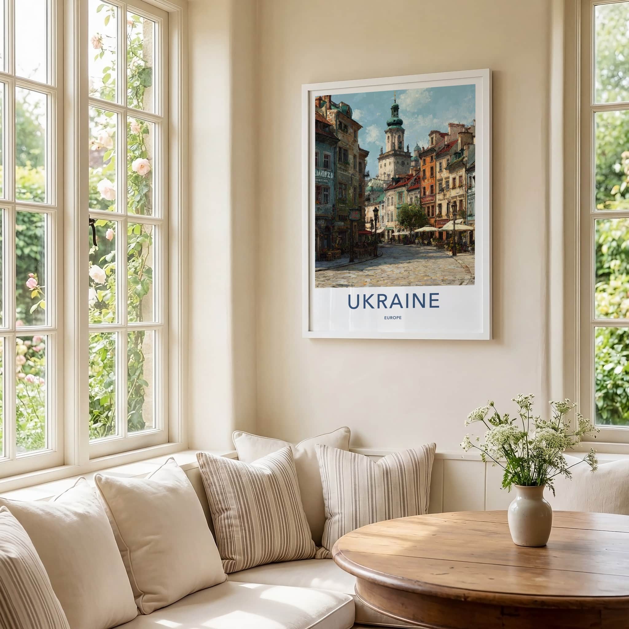 Ukraine Poster - Ukraine Travel Art - Cobbled Square Tower Home Decor