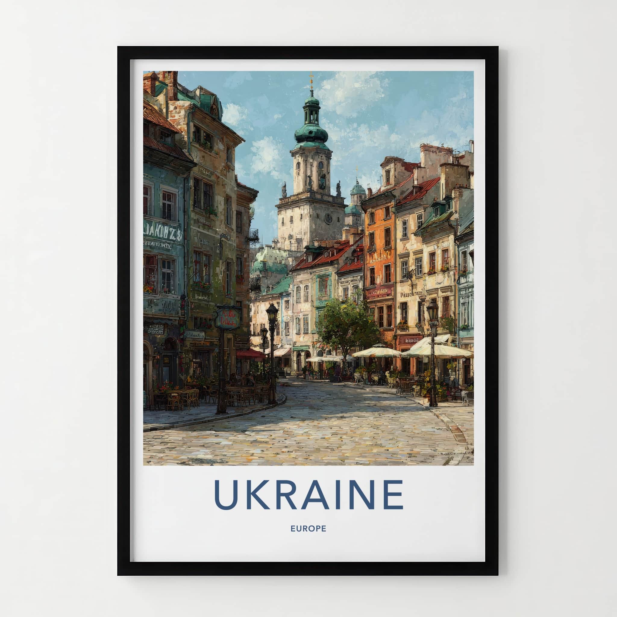 Ukraine Poster - Ukraine Travel Art - Cobbled Square Tower Home Decor