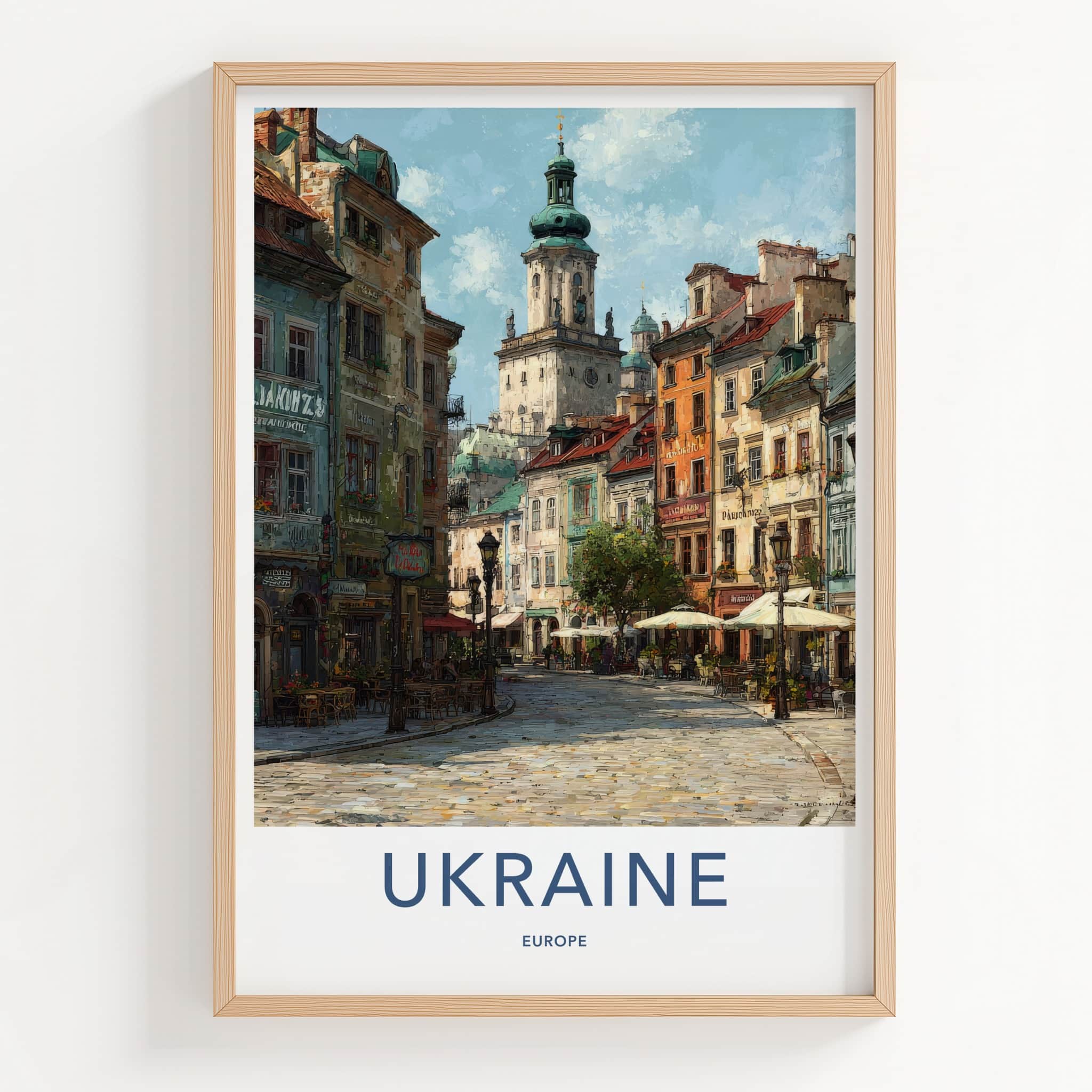 Ukraine Poster - Ukraine Travel Art - Cobbled Square Tower Home Decor