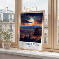 Ulaanbaatar Poster - Mongolia Travel Art - Moonlit Temple City Home Decor
