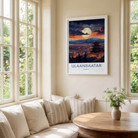 Ulaanbaatar Poster - Mongolia Travel Art - Moonlit Temple City Home Decor